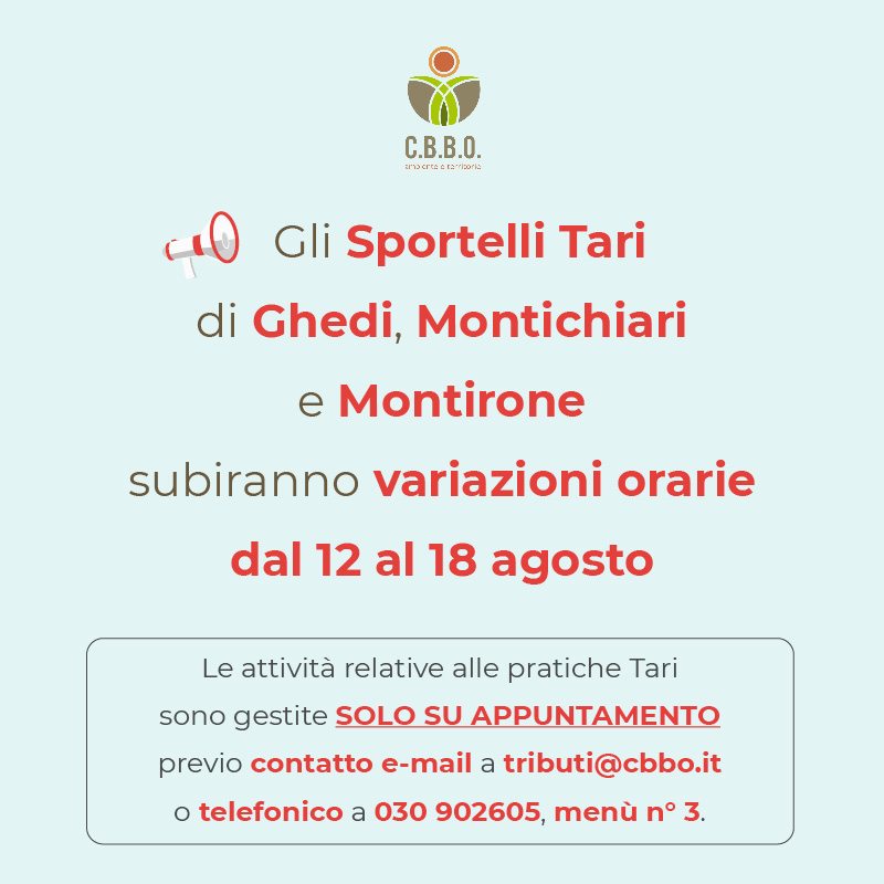 Variazioni di orari per Info, Point e Shop e Sportello Tari